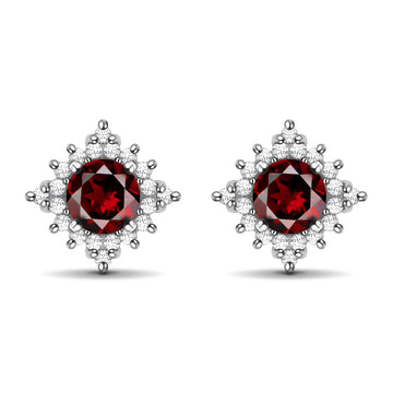 Dazzling Light Natural Round Red Garnet Sterling Silver Stud Earrings
